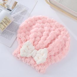 Lovely Coral Velvets Dry Hair Cap With Bowknot Universal Comfy Thicken Hair Towel Hair Care Supplies