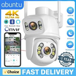 IP Cameras ABUNTU 8MP 4K HD WIFI Camera Outdoor Dual Lens Dual Screens PTZ IP Camera Auto Tracking Human Detection Home Surveillance Camera 240413