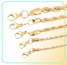 High Quality Gold Plated Rope Chain Stainless Steel Necklace For Women Men Golden Fashion ed Rope Chains Jewellery Gift 2 3 4 59724586
