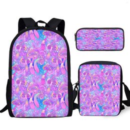 Backpack YIKELUO Purple Mushroom Design Durable Brand Messenger Bag Casual Mochilas Plant Student Pencil Case