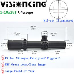 Visionking 1-10x28 Hunting Rifle Scope Precision Turret Lock Reticle Waterproof 35mm Tube FMC Illuminated Optical Sight For 30-06 308 Riflescope