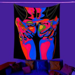 Tapestries UV Reaction Tapestry Dorm Wall Decorative Fabric Woman Room Bohemian Background Fluorescent Hanging Art Decor