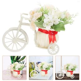 Decorative Flowers Simulated Fake Flower With Tricycle Basket Desktop Ornament Wedding