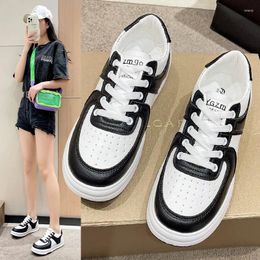 Casual Shoes Small White Women's Black Color Matching Round Toe Sneakers Comfortable All-match Soft Leather Sports