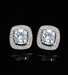 Top Grade Multicolor Square AAA Cubic Zirconia Designer Earrings Stud Designer Copper Jewelry 16mm White Blue Red Diamond Silver G6784976