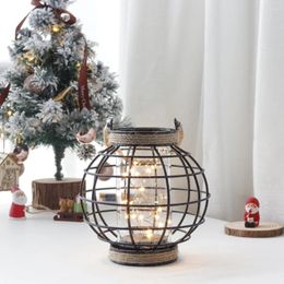 Candle Holders Black Holder Metal Cage LED Battery Powered Table Lamp Nordic Light Flower Vase For Wedding Home Decor Accessories