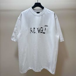 High quality designer clothing Paris correct letter graffiti short sleeved T-shirt custom woven dyed fabric for couples