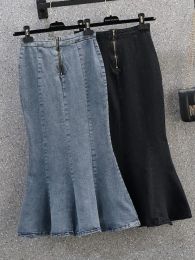 Skirt Woemn Summer Vintage Retro High Waist Denim Skirts 2022 Fashion Ruffled Mermaid Trumpet Jeans Skirt Female Skirts