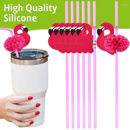 Disposable Cups Straws Cartoon Flamingo Drinking Bendable Cocktail Drink Hawaii Beach Pool Tropical Birthday Party Decoration Straw