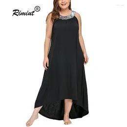 Plus Size Dresses Rimiut Women Sleeveless Ankle Length Halterneck Sequins Fashion Casual Party Fat MM 5XL Over Dress