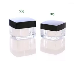 Storage Bottles 50pcs/lot Fast 30g 50g Square Acrylic Cream Jar Empty Packaging Bottle Box With Black Lid