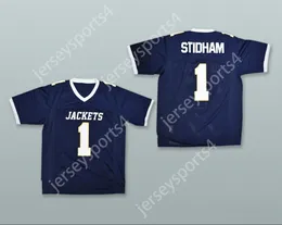 CUSTOM ANY Name Number Mens Youth/Kids Jarrett Stidham 1 Stephenville High School Yellow Jackets Navy Blue Football Jersey Top Stitched S-6XL