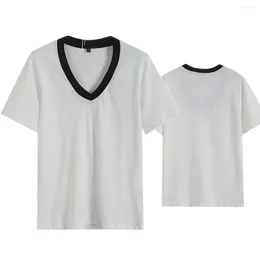 Women's T Shirts Maxdutti Contrasting Pure Summer Tshirts Nordic Minimalist Top Cotton Short Sleeved T-shirt Ladies