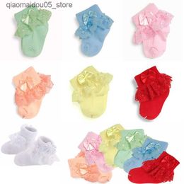 Kids Socks 4 pairs/batch of new lace bow short socks for newborns and infants Q240413