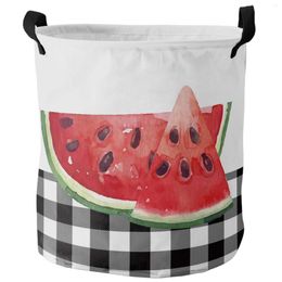 Laundry Bags Fruit Watermelon Black White Plaid Dirty Basket Foldable Home Organizer Clothing Kids Toy Storage