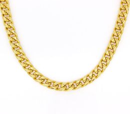 Real 10k Yellow Gold Filled Miami Cuban Chain Necklace 24quot Inch Custom Box Lock Men 10mm width 5mm Thickness Heavy1404172