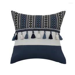 Pillow Boho Style Cover Navy Blue Printed Tassels Decoration 30x50cm 45x45cm Home Living Room Bed