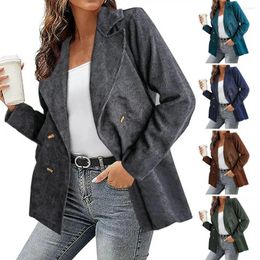 Women's Jackets Women Autumn Blazer Solid Color Loose Long Sleeves Cardigan Double-breasted Warm Formal Business Winter Corduroy Coat For