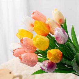 Decorative Flowers 10pcs Artificial Tulip Home Decoration Multi-color PU Plastic Flower Holiday Gift