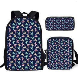 Backpack YIKELUO Hummingbird Design Durable Brand Casual Fashion Zippered Travel Bag Youth Messenger Bule Pencil Case