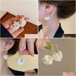 Dangle Chandelier 2024 New Fashion Trend Unique Design Elegant Delicate Light Luxury Flower 14K Yellow Gold Earrings For Women Jewellery Dh5Xv