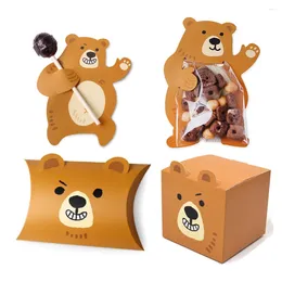 Gift Wrap 1SET Bear Candy Bags Brown Lollipop Card For Kids Themed Birthday S DIY Gifts Packaging Supplies