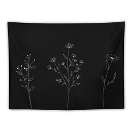 Tapestries Wildflowers Line Drawing - Black Tapestry Bedrooms Decor Wall Carpet Hanging