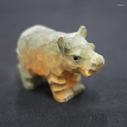 Decorative Figurines Hippo Wood Carving Ornaments Hippos Handmade Solid Small Animals Decorations