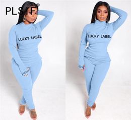 Lucky Label Women Set Long Sleeve 2 Pieces Clothes Suit Casual Slim Two Tracksuits Matching Women039s8806749