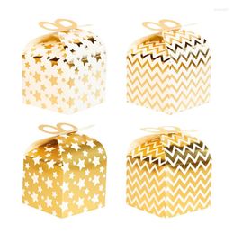 Gift Wrap 12pcs Gold Foil Boxes Golden Star Striped Cookie Candy Box For Wedding Baby Shower Party Favour Treat With Handle