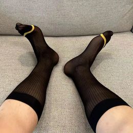 Men's Socks 2 Pairs Men Stocking Gift For Sheer Exotic Formal Dress Man Sexy Ultra Thin Stripe Transparent Calf Business TNT