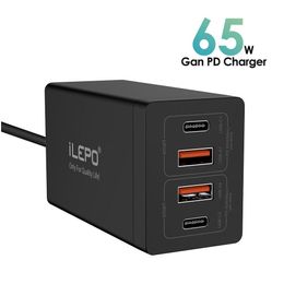 Cell Phone Chargers 65W Gan Usb-C Charger Smart Charging Station With Usb C Output Suitable For Mobile Phones Laptops Tablets Etc. Dro Dhjdb