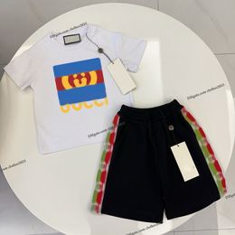 2024 SS child designer clothe sets childrens kids short sleeve T-shirt + print shorts set suit brand boys clothing cotton tees polo size 90-160 more colour