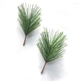 Decorative Flowers 10 Pcs Artificial Small Pine Needles Branch Plant 9cm Plastic Iron Christmas Decorations Handmade Crafts DIY Cake Toppers