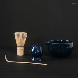 Teaware Sets 4pcs Traditional Matcha Giftset Bamboo Whisk Scoop Ceremic Bowl Holder Chinese Tea Set Kitchen Supplies