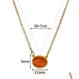 Pendant Necklaces Orange Opal Round Shape 14K Yellow Gold For Women Geometric Choker Neckaces Jewellery Gifts Drop Delivery Pendants Dhaq2