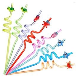 Disposable Cups Straws 8pcs 25cm Reusable Ocean Animal Plastic Drinking Straw For Kids Birthday Party Decorations Baby Shower Supplies