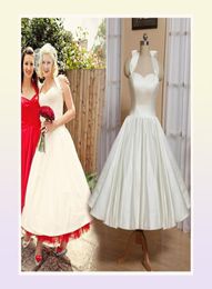 Short Wedding Dresses 50s Wedding dress Garden Length Bridal Gowns Halter Neck Custom Size Vintage Inspired Wedding Gown9623342