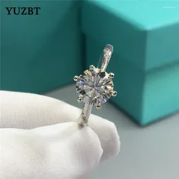 Cluster Rings YUZBT 18K White Gold Plated 2 Round Excellent Cut Diamond Test Past D Colour Moissanite Party Ring Female Wedding Jewellery