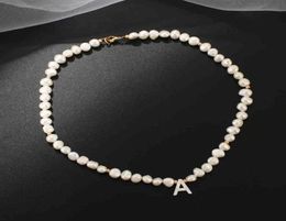 Real Freshwater Pearl Necklace Choker For Women Alphabet AZ Shell Letter Initial Buckle Gold Colour Pendant Jewellery Gift220v8293452