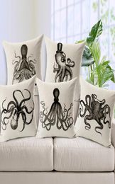 Squid Octopus Cushion Cover Simple Thick Cotton Linen Sofa Pillow Cover Scandinavia Square Throw Pillow Cases for Bedroom 45cm45c7469545