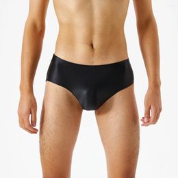 Underpants Men's Briefs Shiny Satin Male Oil Glossy Wet Look Underwear Low Rise Knickers Seamless Bikini U-Bulge Panties A50