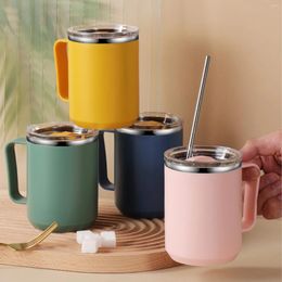 Mugs 450ml Insulated Mug 304 Stainless Steel Double-layer Office Drinking Cup With Handle And Lid Drinkware For Travel Camping