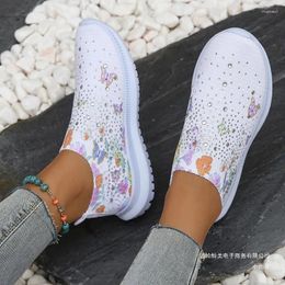 Casual Shoes Oversized Printed Rhinestone Low Top Single Shoe For Women With Breathable Woven Mesh Upper Slacker Sneakers