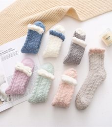 Coral Velvet Thick Towel Socks Lady Winter Warm Fluffy Adult Candy Colour Floor Sleep Fuzzy Socks Girls Stockings 2pcspair CCA11912046529