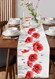 Spring Poppy Flower Plant Table Runner Wedding Decor Table Runner Holiday Dining Table Decor Linen Tablecloth
