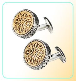 Vintage Cuff links Mens with Gift Box Gold Silver color Baroque Whale Back Closure Cufflinks For Wedding 6131924