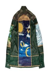 nc alchemy print sun moon constellation totem Silk Long Sleeve Shirt Men039s and women039s same European and American22080325403868