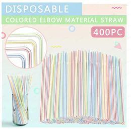 Disposable Cups Straws 100/400Pcs 21cm Colourful Plastic Curved Drinking Wedding Party Bar Drink Accessories Birthday Reusable Straw