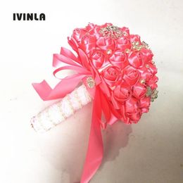 Party Decoration Rose Red Wedding Bouquets Hand Made Flower Rhinestone Bridesmaid Crystal Bridal Bouquet